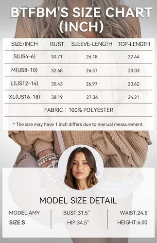 Vista 6 de BTFBM Blusa de manga larga con cuello en V para mujer ajuste holgado con volantes hombros descubiertos punto gofre color sólido camisetas de otoño