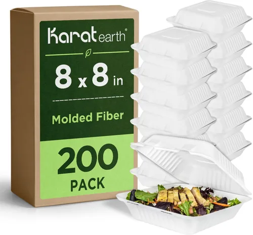 Vista 12 de KARAT EARTH Clamshell - Recipientes de alimentos para llevar [6 x 6 pulgadas, 500 unidades] Contenedores compostables para llevar, bagazo
