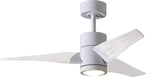 Vista 11 de Matthews SJ-BN-MWH-42 Super Janet Damp Rated 42" Ceiling Fan with LED Light and Remote & Wall Control, Silent DC Motor, 3 Solid Wood Blades, Brushed