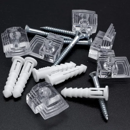Vista 3 de Litoexpe 24 clips de soporte de espejo transparentes para vidrio de 0.236 in Incluye tornillos y anclajes de pared, plástico, para espejos