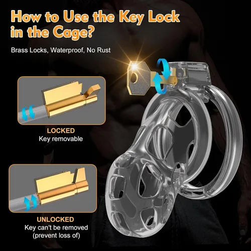 Vista 9 de Dispositivos de Jaula de Castidad Masculina - Jaula de Pene de Silicona Suave y Ligera para Hombre, Cintura de Castidad Transparente con Candado