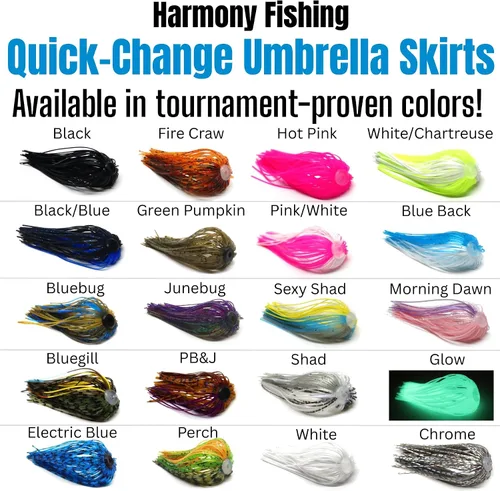 Vista 3 de Harmony Fishing – Faldas de paraguas de cambio rápido para jigs de pesca, spinnerbaits, buzzbaits, señuelos, cebos (paquete de 10)