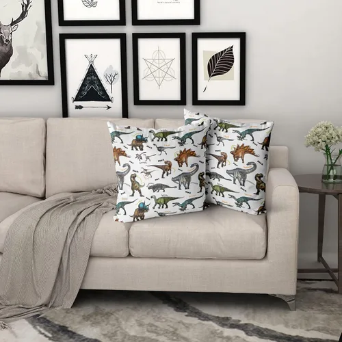 Vista 6 de Fundas de almohada de dinosaurios salvajes – Funda de almohada de dinosaurio de Fauna Tiranosaurio, Brachiosaurus, dinosaurio, funda de almohada