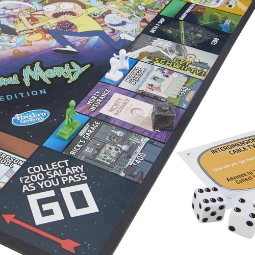Vista 6 de Hasbro Gaming Monopoly: Rick and Morty Edition Juego de mesa, juego de red de dibujos animados para familias y adolescentes mayores de 17 años