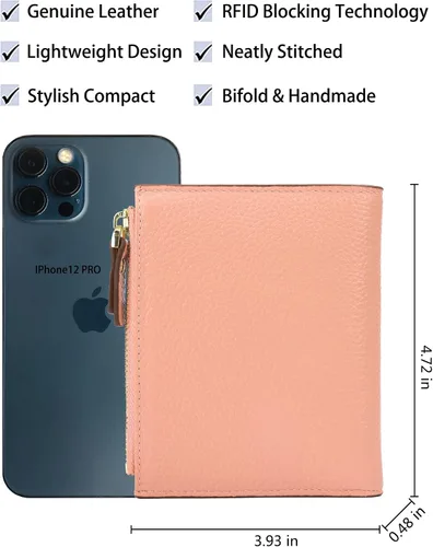 Vista 4 de AINIMOER - Cartera de piel con bloqueo RFID para mujer, tamaño pequeño, compacta, doble zíper, con ventana para identificación