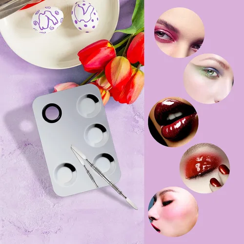 Vista 4 de Mejora la paleta de maquillaje de mezcla, paleta de acero inoxidable con herramienta de espátula para mezclar cosméticos y pigmentos, Nail art
