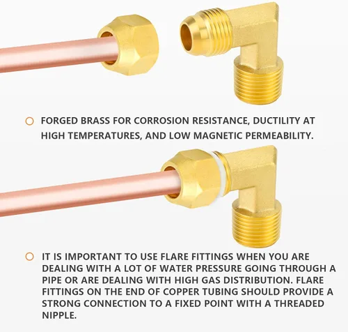 Vista 6 de GASHER Adaptador de codo de montaje de tubo de latón de 1/2 pulgada flare x 1/2 pulgada NPT macho Pipe