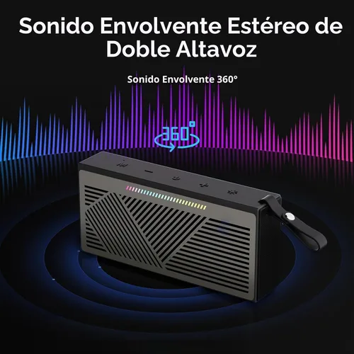 Vista 4 de Altavoz Bluetooth, altavoces Bluetooth inalámbricos portátiles con sonido HD, altavoz impermeable IPX5 con luces LED RGB, Bluetooth5.3