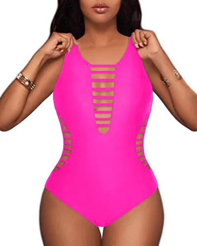 Vista 2 de Aqua Eve - Traje de baño de una pieza para mujer escote en V profundo y cortes