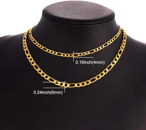 Vista 2 de PROSTEEL 316L Stainless Steel Figaro Chain Necklace for MenWomen, Black18K Real Gold Plated, 4mm to 13mm, 14inch to 30inch, Come Gift Box