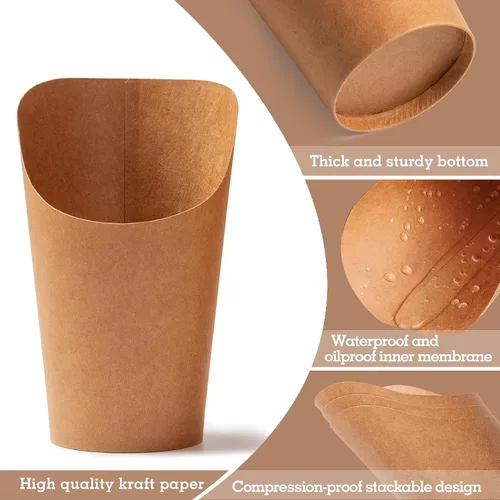 Vista 3 de MOLFUJ Soporte para papas fritas de 12 onzas, 50 tazas de papel kraft de papel de estraza desechables, mini cajas de servir de fiesta marrón