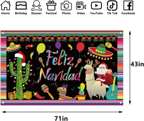 Vista 2 de Decoraciones de Feliz Navidad, telón de fondo para fotografía, pancarta de Navidad mexicana, decoraciones de Navidad y suministros para fiesta