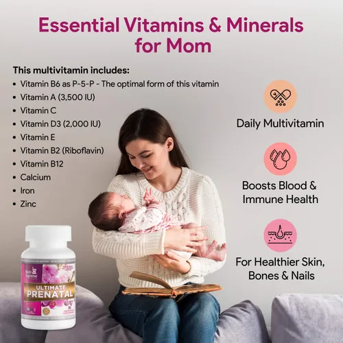 Vista 3 de Nutri Supreme Ultimate Vitaminas prenatales, 90 cápsulas vegetales. 1,000 mcg de folato, multivitamínico de embarazo uno por día con más de 20