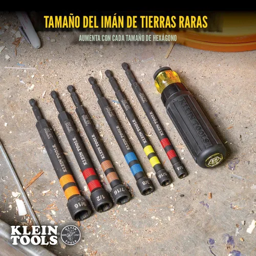 Vista 3 de Klein Tools 80182 Juego de llaves de tuerca huecas de impacto con trinquete, con mango, magnéticas, 6 tamaños hexagonales SAE más bolsa