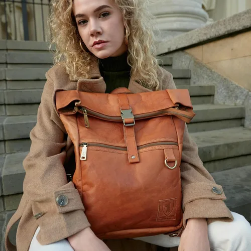 Vista 2 de BERLINER BAGS Mochila vintage de cuero genuino Utrecht, mochila para laptop, mochila de viaje para mujeres y hombres, café M, Mediana