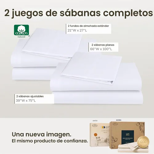 Vista 3 de California Design Den - Paquete de 2 juegos de sábanas 100% algodón, suaves y duraderas, con esquinas profundas, refrescantes, de tejido de satén 01