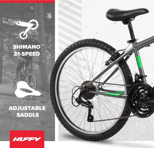 Vista 3 de Huffy Bicicleta de montaña Stone para hombres y mujeres, 20"/24"/26", 6 velocidades (20") o 21 velocidades, suspensión delantera o doble (varía)