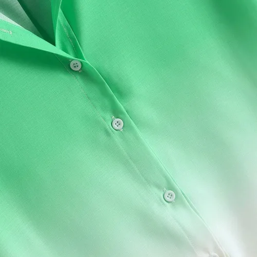 Vista 4 de ZEFOTIM Camisas de lino para hombre, manga corta, con botones, degradado, casual, ajustado, guayabera, playa, trabajo, verano hawaiano