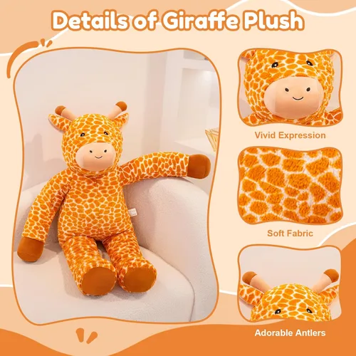 Vista 2 de SQEQE Peluche de jirafa grande de 39 pulgadas, jirafa de peluche gigante para niños y adultos, lindos peluches enormes para cumpleaños, Navidad