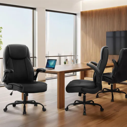 Vista 9 de NEO CHAIR Silla de escritorio de oficina, respaldo alto, piel sintética con Negro