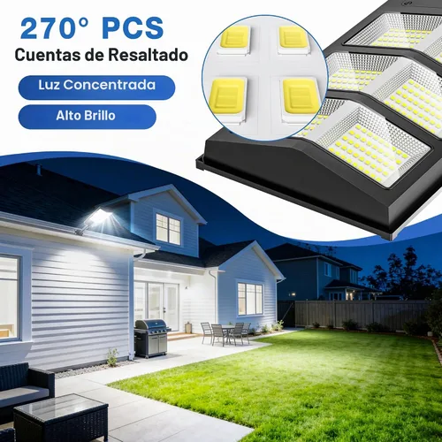 Vista 3 de OKPRO Luces solares de 6000 W para exteriores, 6500 K luz solar de calle IP66 impermeable, luces de inundación de seguridad solar con sensor