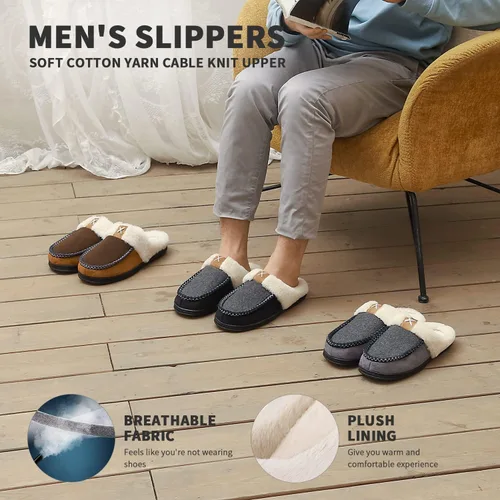 Vista 5 de Homitem Men's Cozy Memory Foam Slippers,Fuzzy Wool-Like Plush Fleece Lined House Slippers Men Indoor Outdoor Slippers With Anti-Skid Rubber Sole
