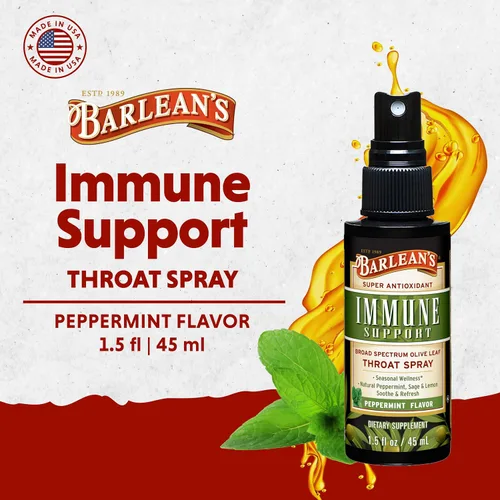 Vista 2 de Barlean's Olive Leaf Complex - Spray para la garganta, suplemento de apoyo inmunológico con menta, limón y salvia para aliviar la picazón