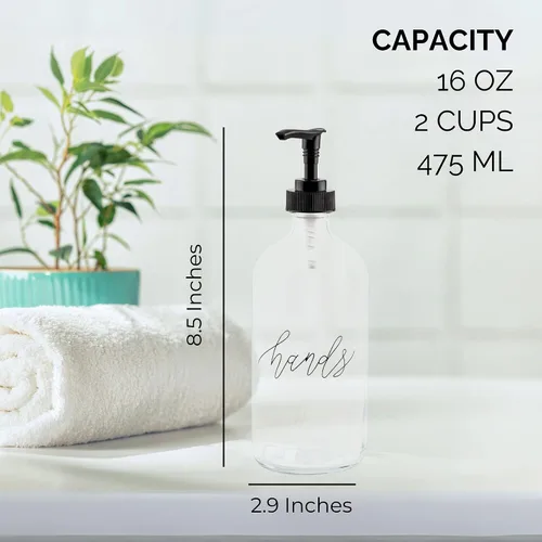 Vista 6 de Cornucopia Brands Botellas de bomba para platos de manos de 16 onzas (transparentes, juego de 2); dispensadores de bomba para cocina y hogar