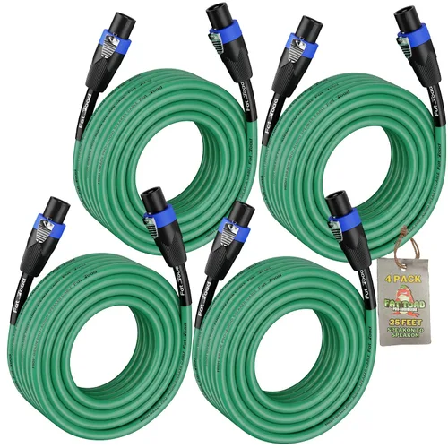 Vista 10 de Fat Toad Cables Speakon de 25 pies (Serie Twist-LockPRO), paquete de 2 cables de audio de cable verde de 12 AWG con conectores para cabina de DJ