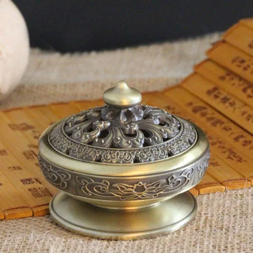 Vista 6 de Quemador de incienso de Buda vintage, quemador de incienso de aleación de metal, estufa de carbón con tapa para el hogar, oficina, yoga