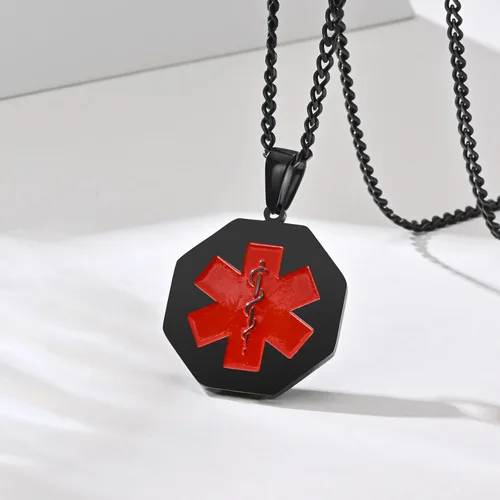 Vista 64 de VNOX Collar con colgante personalizado de acero inoxidable con grabado personalizado para identificación de alerta médica de emergencia para hombres