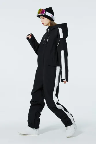Vista 5 de Trajes de esquí de una pieza para mujeres, resistentes al viento, impermeables, monos de invierno para deportes al aire libre Negro