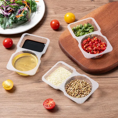 Vista 5 de Husfunov Juego de 15 Envases Reutilizables para Aperitivos con Tapas, Caja de Sumersión para Salsas de 2 Compartimentos a Prueba de Fugas, Envases