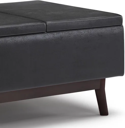 Vista 6 de SIMPLIHOME Owen Tray Top - Otomana pequeña de almacenamiento para mesa de centro – otomana rectangular tapizada de cuero vegano de 34 pulgadas