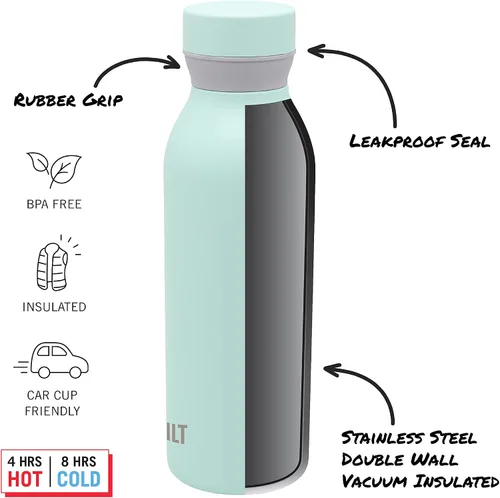 Vista 3 de BUILT Cascade - Botella de acero inoxidable aislada al vacío de doble pared con agarre cómodo y tapa giratoria, 18 onzas