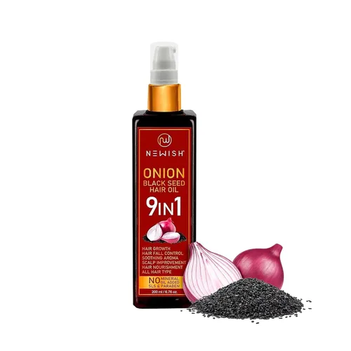 Vista 6 de Newish Black Seed Onion Oil for Hair Regrowth and Care, With Castor, Almond, Sunflower, Methi & Jojoba Oils for Shiny Hair (200 ml)