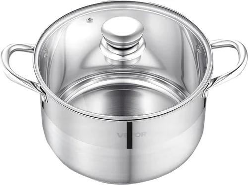 Vista 9 de VEVOR Olla de acero inoxidable, olla de acero inoxidable de 8 cuartos con tapa de vidrio, sin PFOA, sin PFAS, compatible con estufas de gas, cocinas