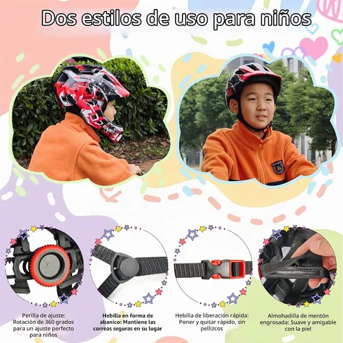 Vista 4 de Casco de cara completa para niños con protector de barbilla, casco de bicicleta para niñas y niños Casco de bicicleta desmontable de cara