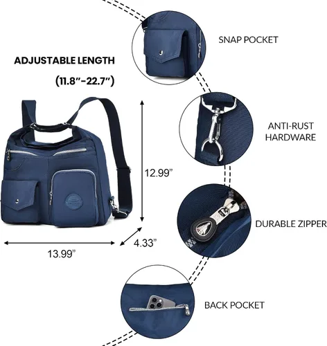 Vista 4 de Bolso Hobo multiusos para mujer con RFID antirrobo, bolsa cruzada de nailon impermeable, bolso de hombro, mochila convertible Multipurpose