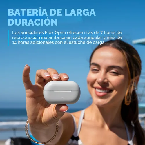 Vista 4 de JLab, Flex, auriculares de oreja abierta, auriculares Bluetooth inalámbricos con clip, auriculares de oreja abierta, blanco nube