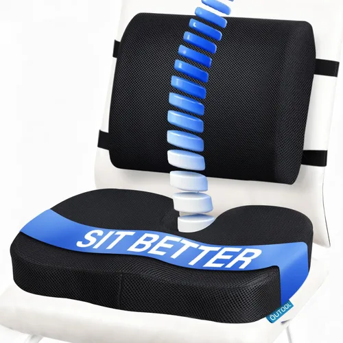 Vista 10 de QUTOOL Cojín ortopédico de asiento y almohada de apoyo lumbar para silla de oficina y coche, en espuma viscoelástica con funda lavable, cojín