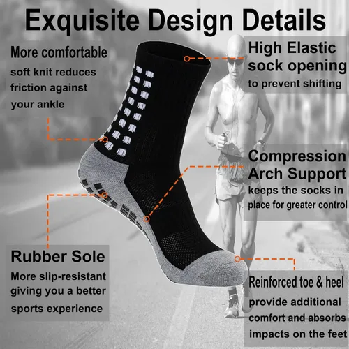 Vista 4 de 4 pares de calcetines de fútbol para hombre con cojín de agarre, calcetines atléticos antideslizantes acolchados, antideslizantes, talla 6-11