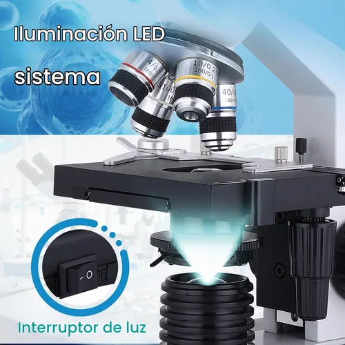 Vista 5 de Herwicm Microscopio trinocular compuesto 40X-5000X Ampliación, Microscopio profesional de grado de investigación, Dos niveles de iluminación LED