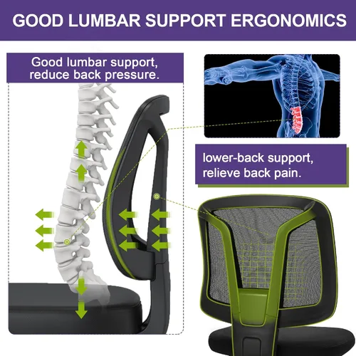 Vista 3 de Silla de escritorio giratoria sin brazos para computadora con soporte de madera ajustable en altura y ruedas giratorias para espacios pequeños