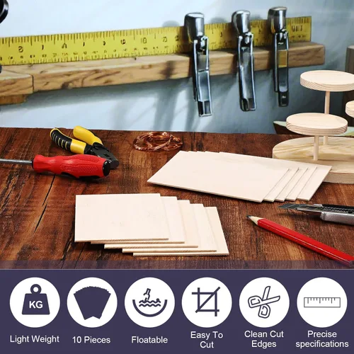 Vista 4 de Namalu 10 paquete de hojas de madera de balsa de 6 x 4 x 0,08 pulgadas - 2 mm de espesor, tabla de madera sin acabar para manualidades, casa