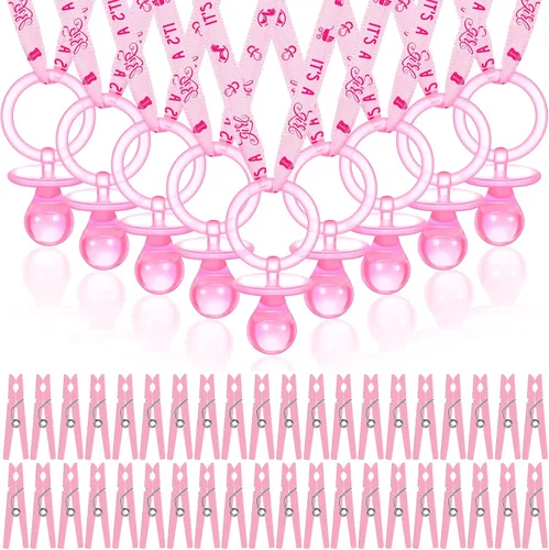 Vista 7 de Coume Juego de 48 chupetes para baby shower, collar con mini alfileres de ropa de acrílico, chupete a granel para recién nacidos, regalos de fiesta