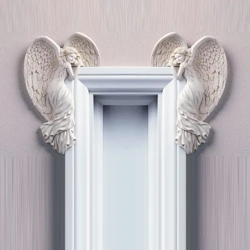 Vista 7 de haozaikeji Marco de puerta de ángel decoración Ángel con alas escultura puerta ornamento de pared resina Cristo ángulo artesanía marco esquina