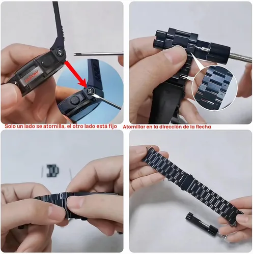 Vista 2 de E ECSEM Bandas compatibles con Amazfit T-Rex 2 Band Men Metal Ajustable Acero Inoxidable Cool Pulsera Accesorios Correa de repuesto para Amazfit