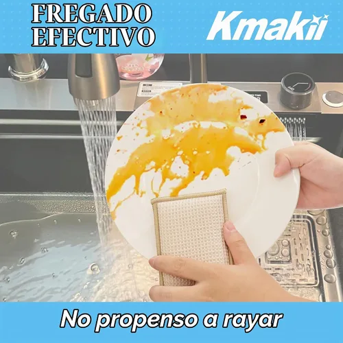 Vista 6 de KMAKII Esponjas de cocina de bambú, esponja para platos, esponjas de limpieza súper absorbentes, paquete de 12