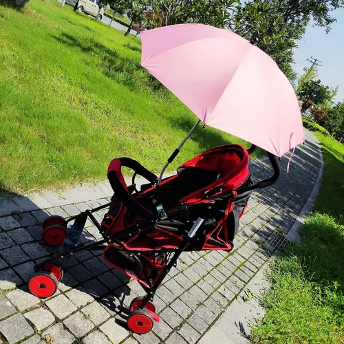 Vista 6 de Paraguas para cochecito de bebé con abrazadera universal ajustable, sombrilla a prueba de sol para niños con clip UPF 50+, ideal para cochecitos